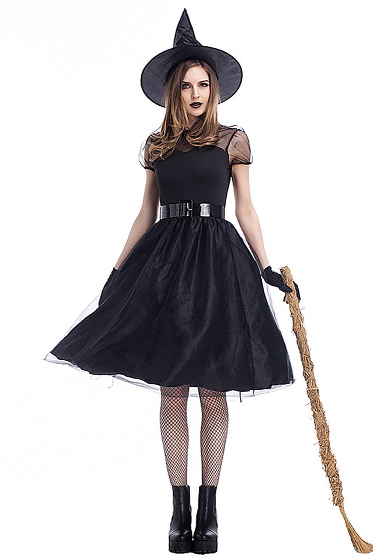 Halloween Witch Costume Mesh Patchwork A-Line Mini Dresses