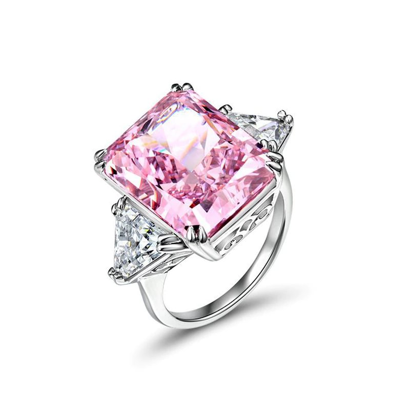 100% 925 Sterling Silver Yellow Pink 13*16mm Ice Flower Cut  High Carbon Diamond Rings For women Sparkling Fine Jewelry  007