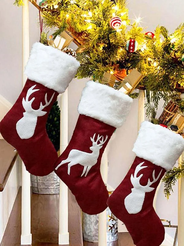 Christmas Elk Embroidery Stocking Gift Decorations