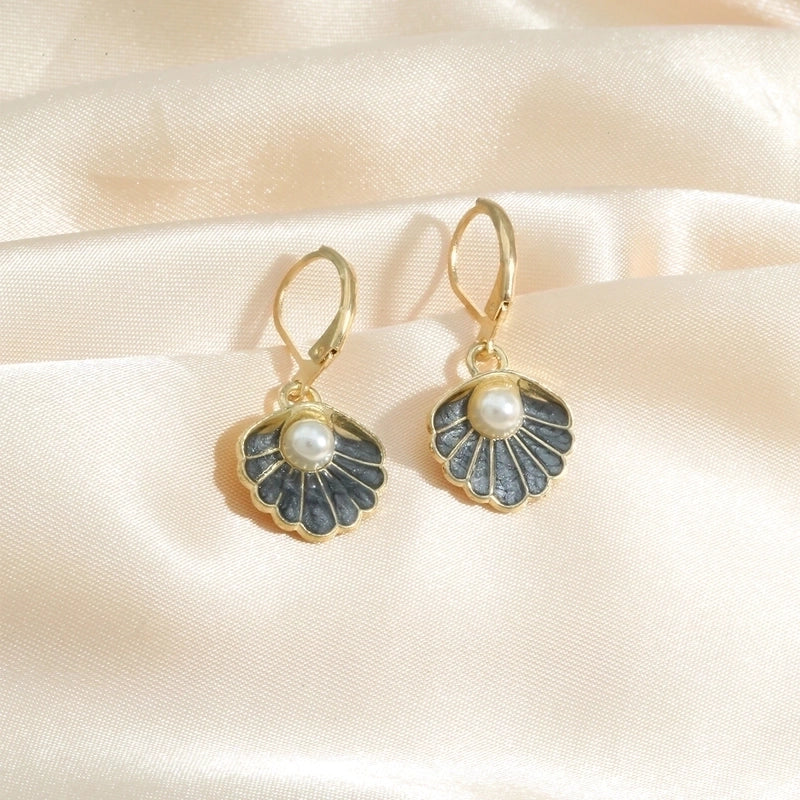 1 Pair Elegant Luxurious Romantic Shell Enamel Inlay Alloy Copper Artificial Pearls K Gold Plated Drop Earrings