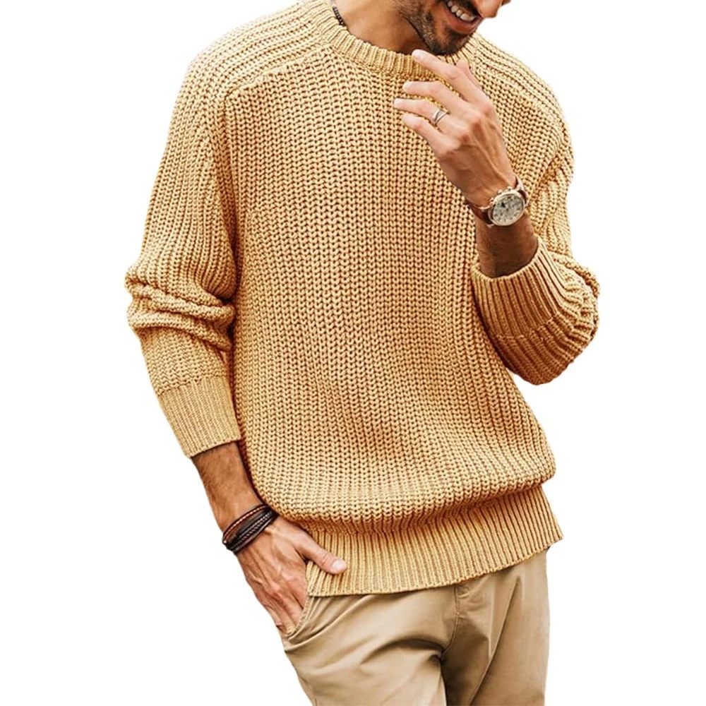 Uveng Uveng New Men's Solid Color Long-Sleeved Round Neck Fashion Sweater Loose Retro Sweater