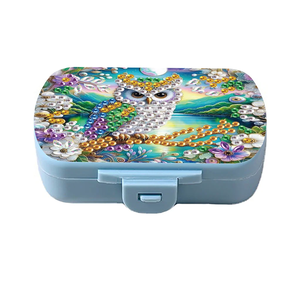 5D DIY Diamond Painting Dot Pill Case Diamond Art Pill Storage Box (Owl)