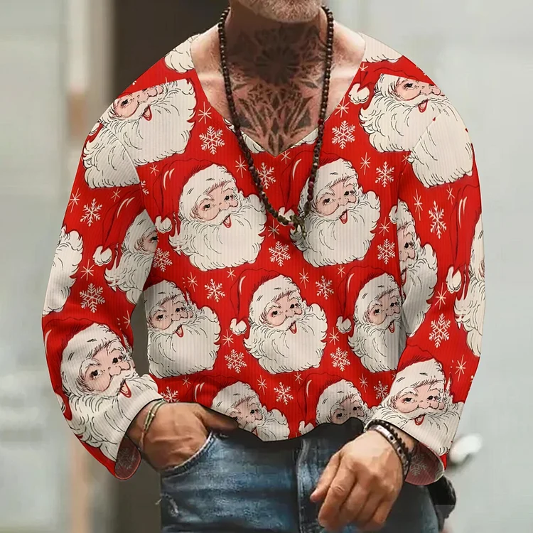Christmas Casual Printed V-neck Sweater