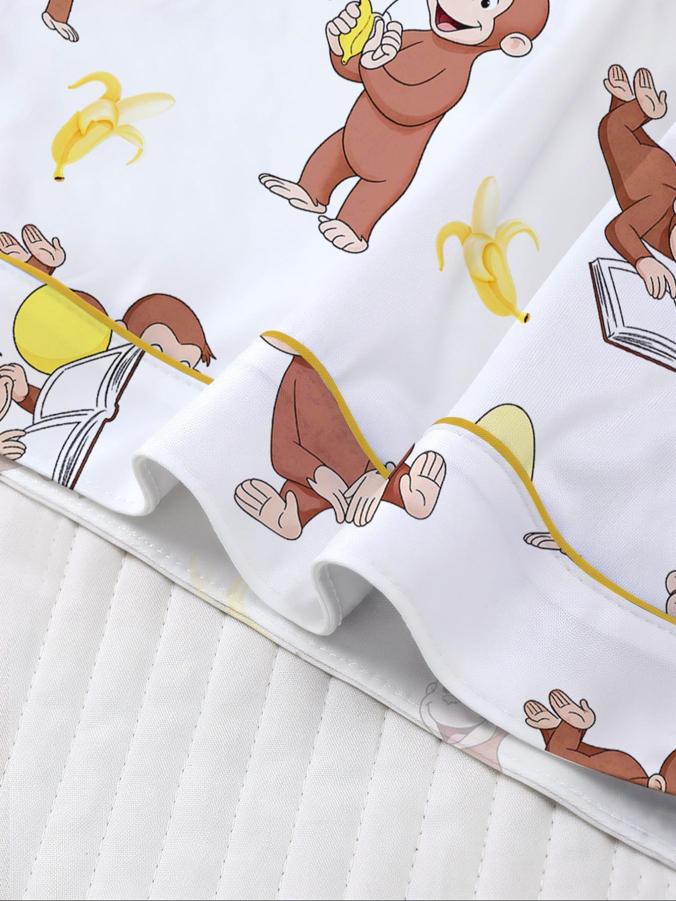 Women's Monkey Banana Print Sleepwear Set, Comfortable Short Sleeve Button Shirt & Loose Elastic Shorts, Fashion Casual Home Wear, Pajama Set, Matching Pj Set, Sleepwear Pajamas Set