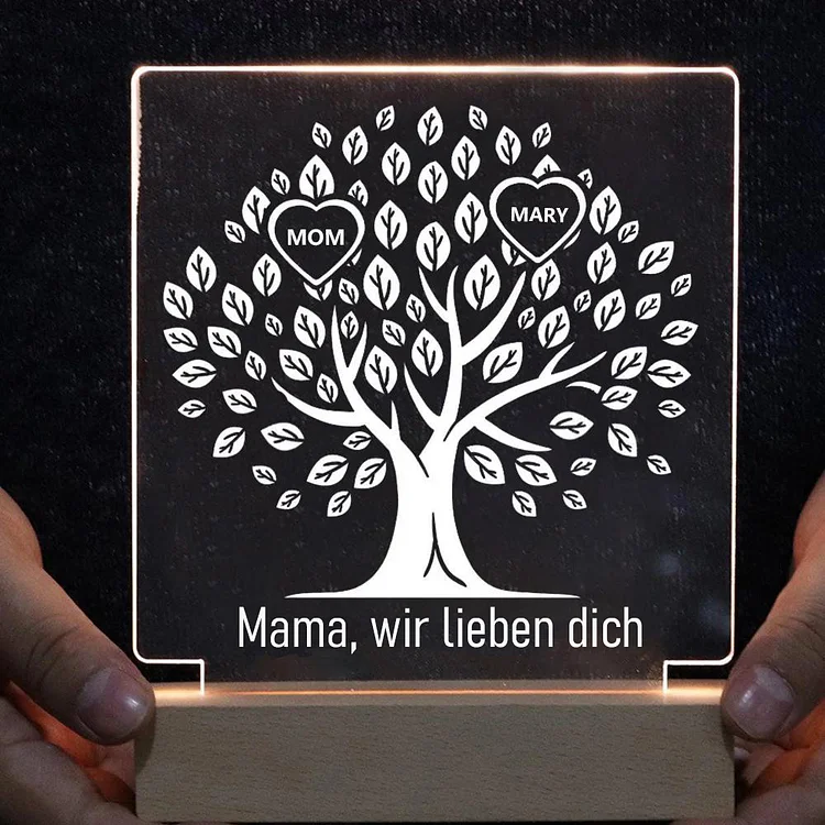 Personalisierbarer 2 Namen & Text Familienbaum Acryl Nachtlicht - für Familie