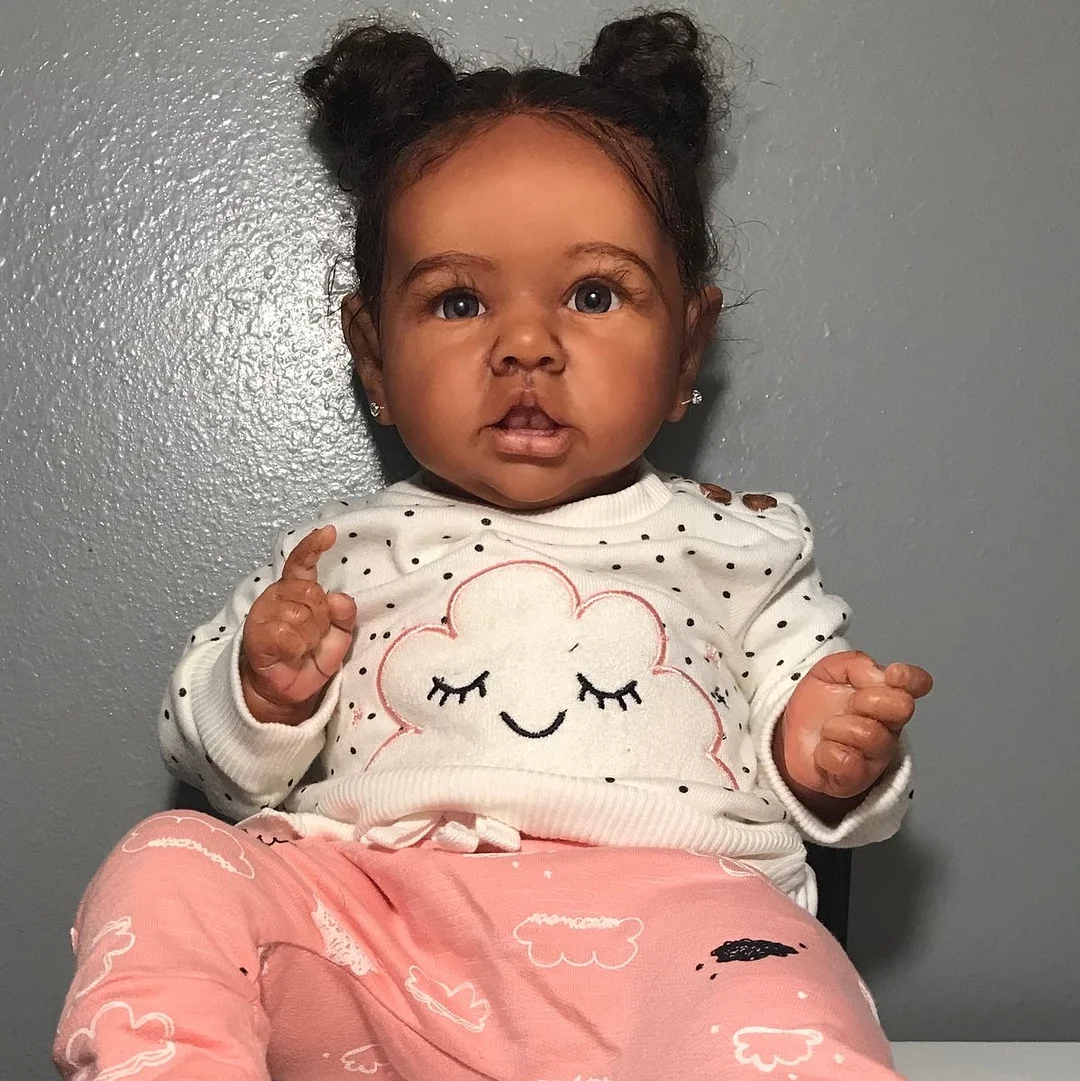 Black Reborn Girl Annie 20" Handmade Soft Weighted Body Silicone Reborn Toddlers Cute Lifelike Girl Doll with Heartbeat & Sound