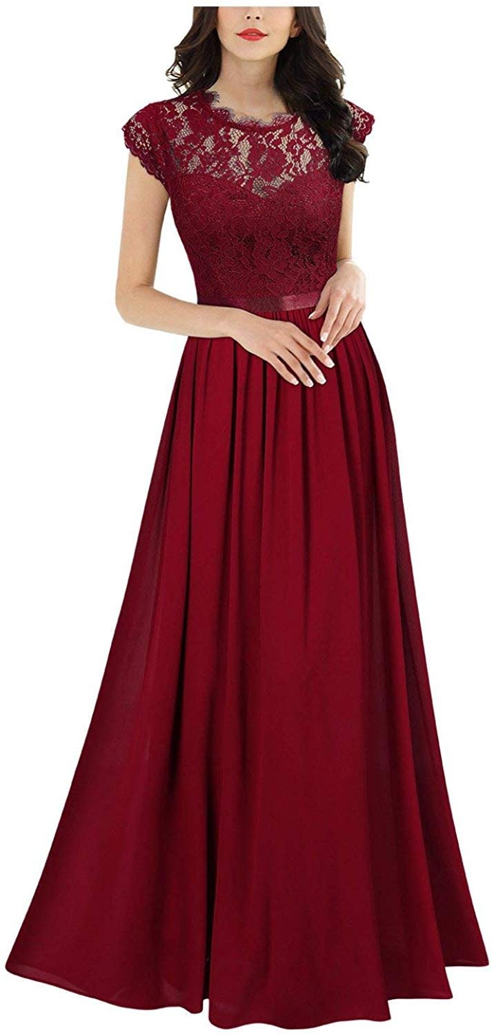 Women's Formal Floral Lace Evening Party Maxi Dress