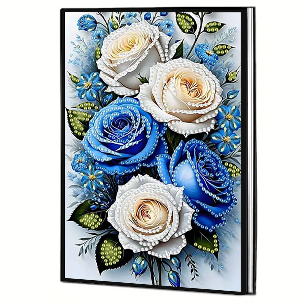Roses 5D DIY Diamond Art Painting Notebook Kit (50 Pages A5 No Lines) Rhinestone Art Painting Notebook Kit for Adults Beginners Holiday Birthday Gift