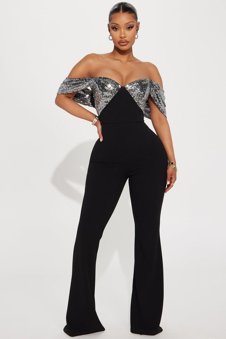 Lussooy Gorgeous Sweetheart Off-The-Shoulder Sequins Party Jumpsuit 