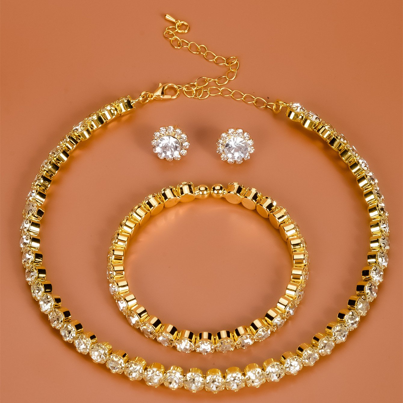 Diamond Wedding  Earrings Bracelet Necklace Three Pieces Set | Oxredo Shop Ramadan Sale
