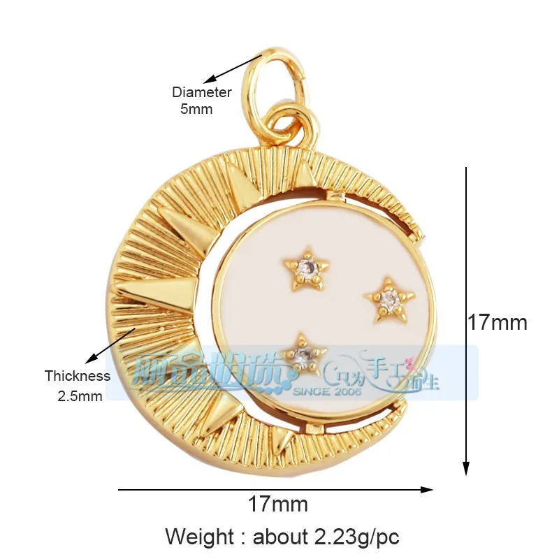 1 Piece 12 * 23mm 15*15mm 5*12mm Hole 5~5.9mm Half 925 Silver Zircon Sun Moon Pendant Jewelry Accessories