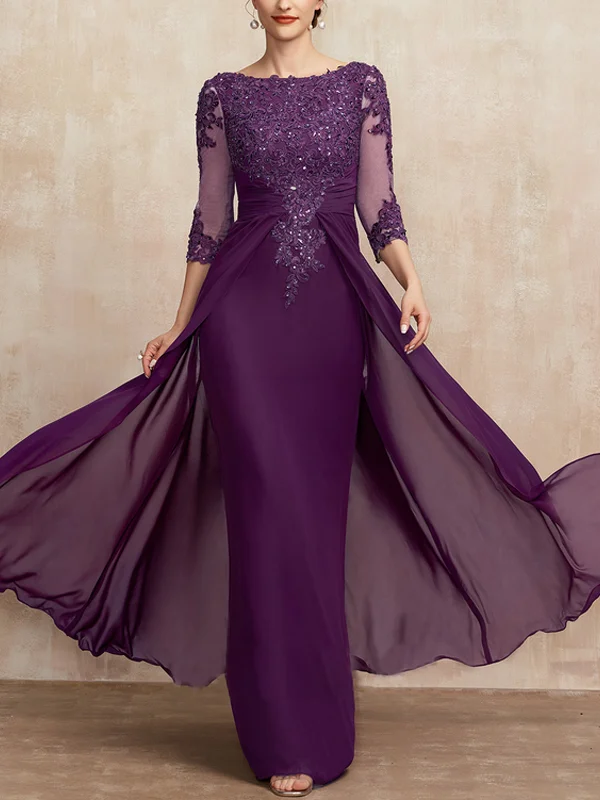 Round Neck Lace Sequins Solid Color Maxi Dress
