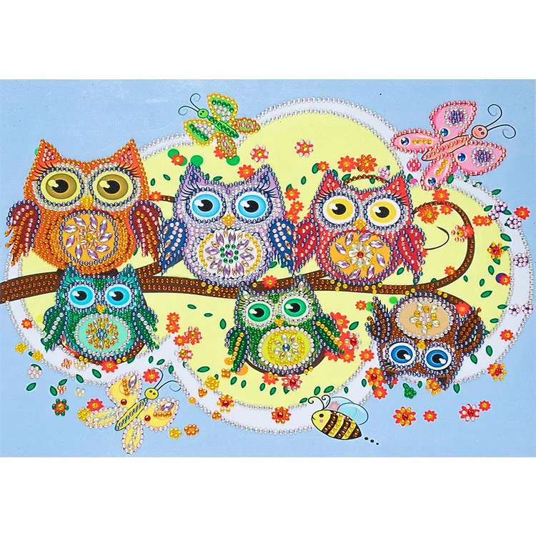 Cartoon Owl - Partial Special Shaped Drill Diamond Painting - 40x30cm(Canvas)