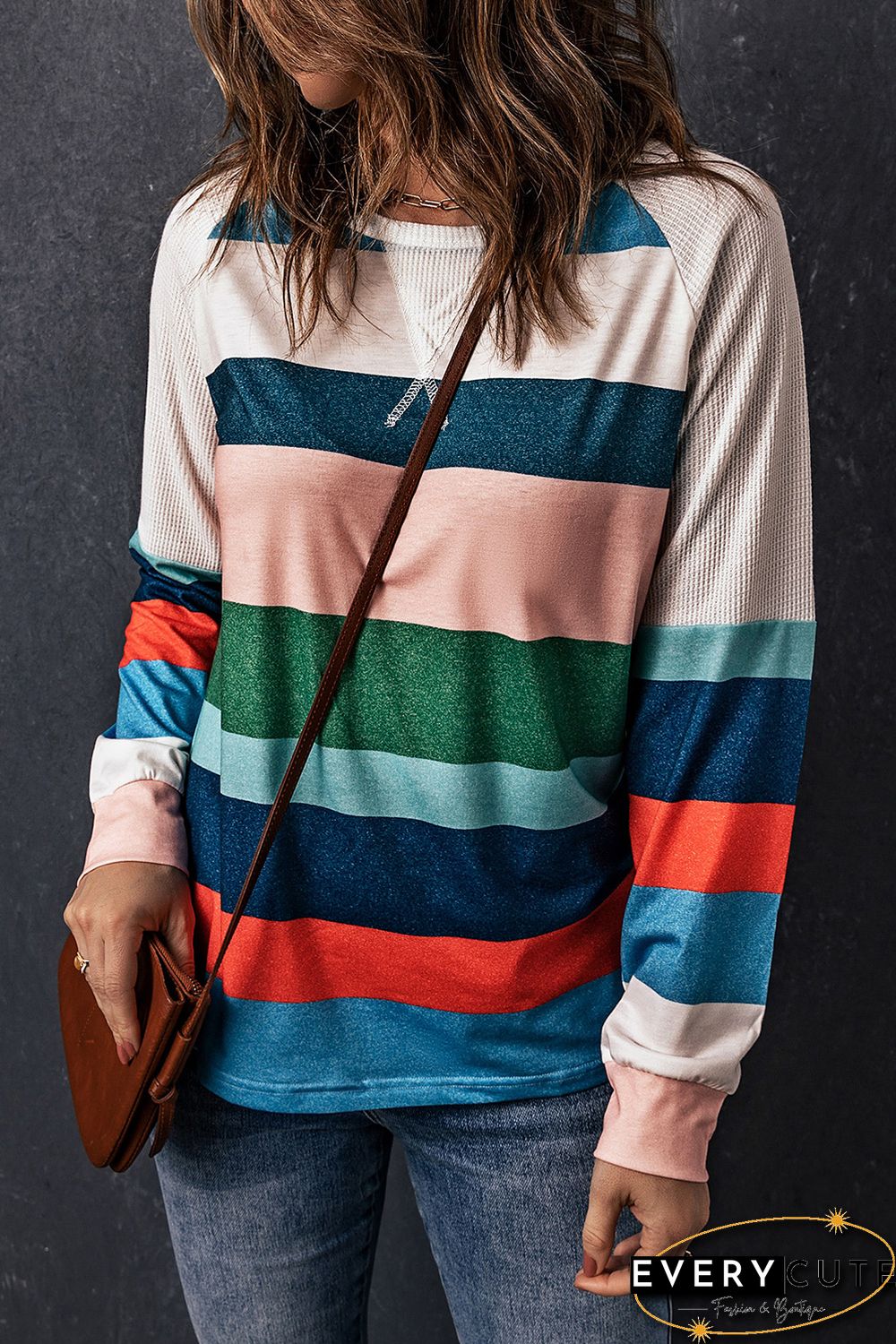Striped Color Block Long Sleeve Blouse