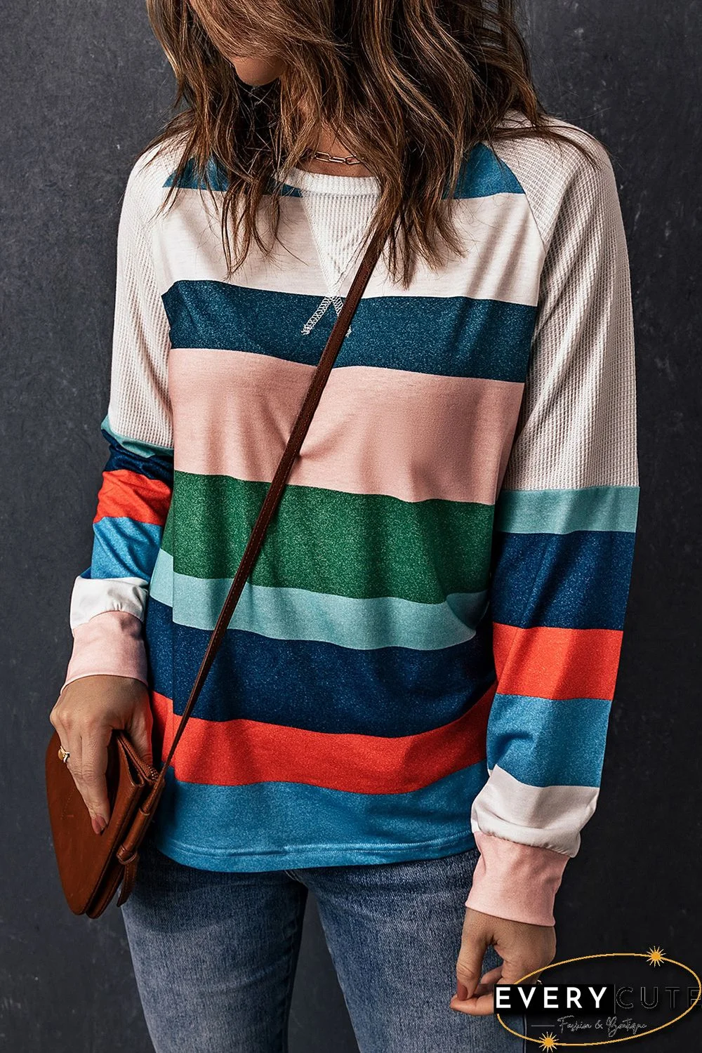 Striped Color Block Long Sleeve Blouse