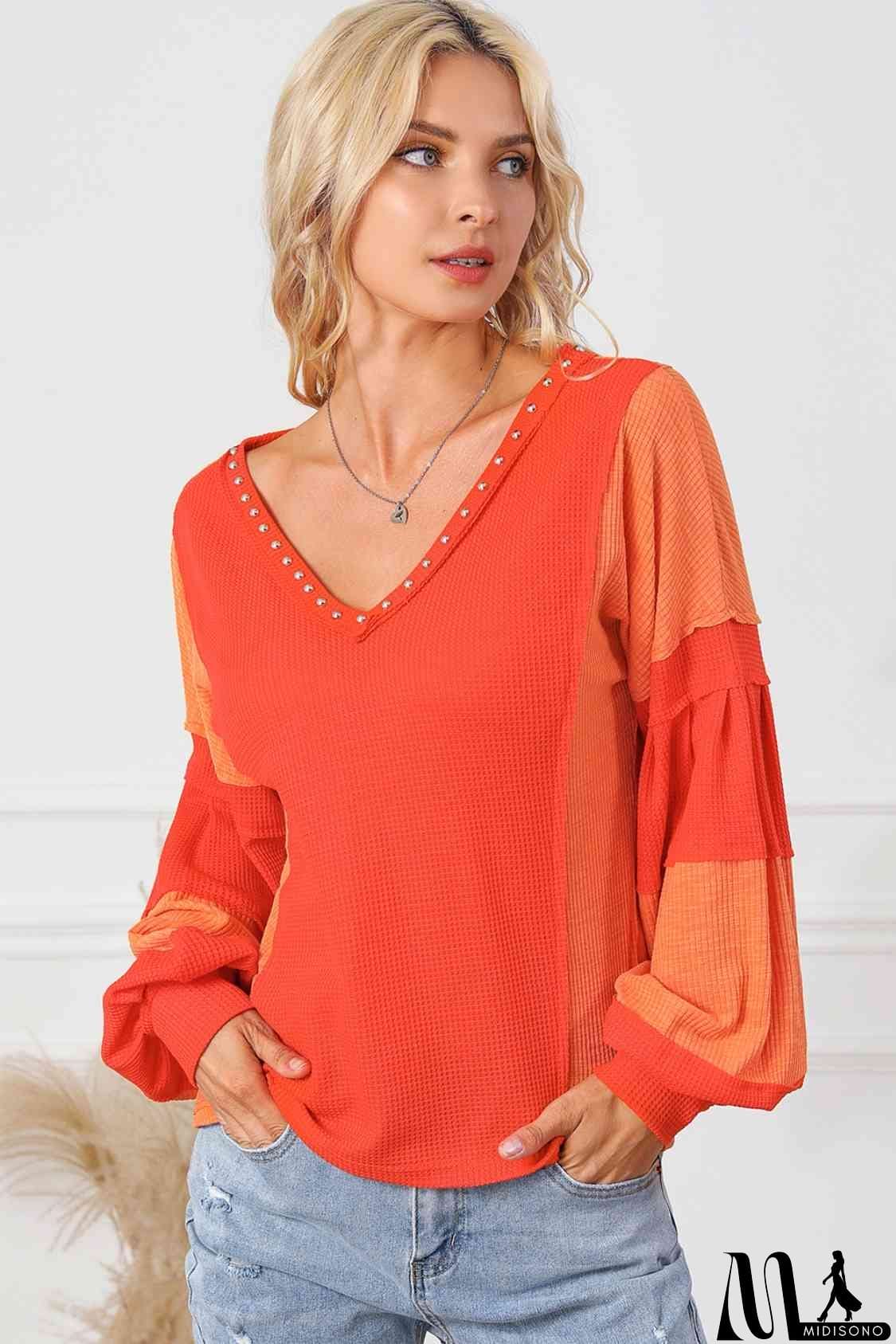 MidiSono - Color Block V-Neck Top