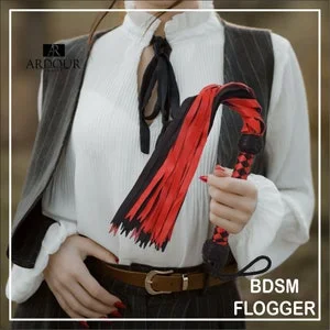 pornhint Pornhint 25 Tails BDSM Flogger for Sex- Red & Black Horse Riding Flogging Whips for Equestrian Sports and Couples Role Play Flogs