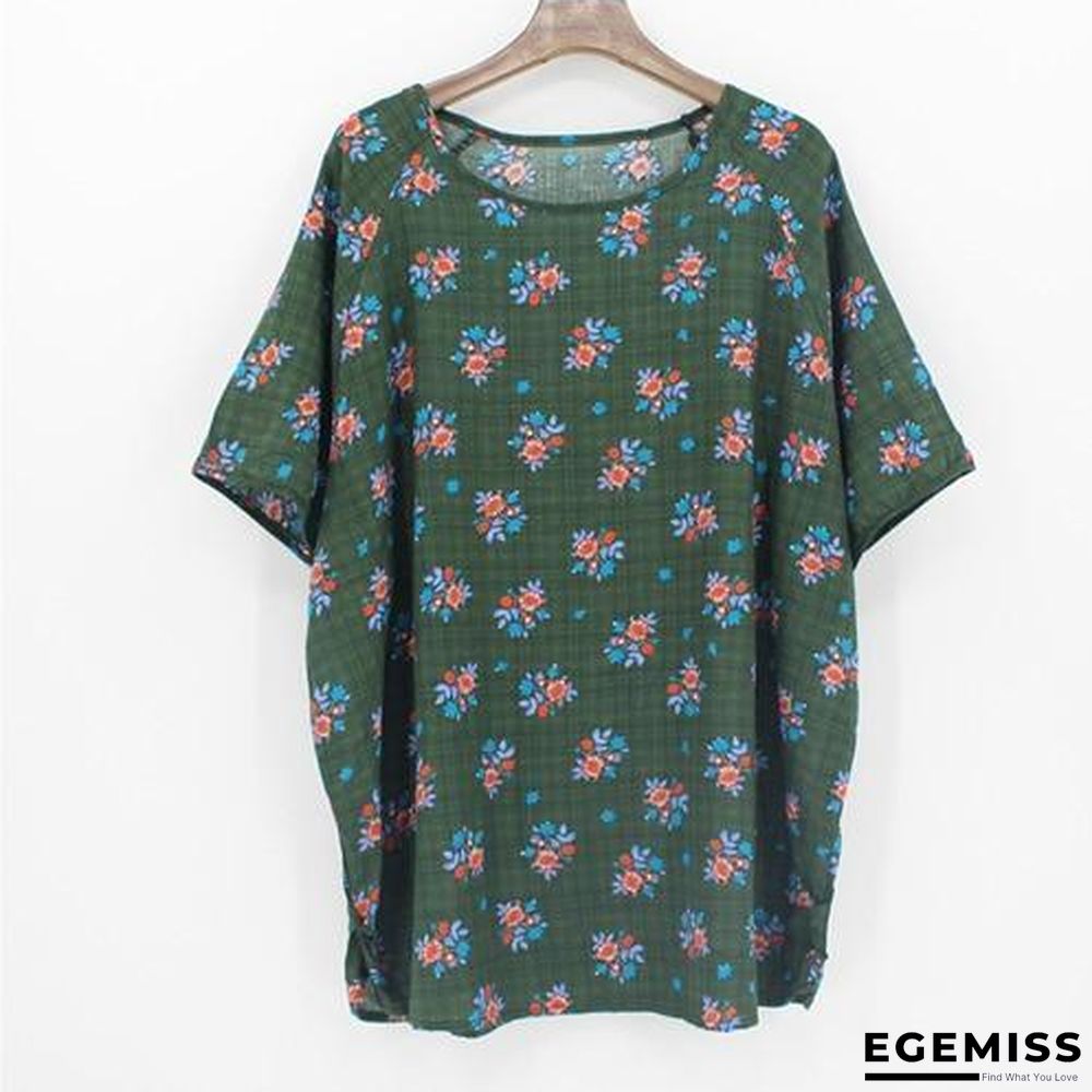 4XL Plus Size Women Batwing Casual Tops Tees Floral Print Cotton Linen Blouses | EGEMISS