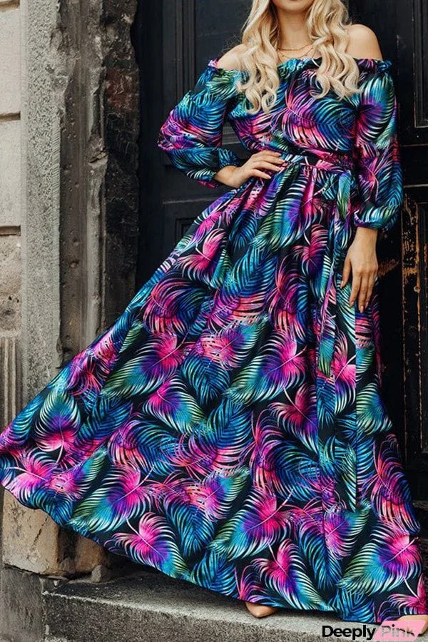 Women's Dresses One-Shoulder Strapless Print Maxi Dress