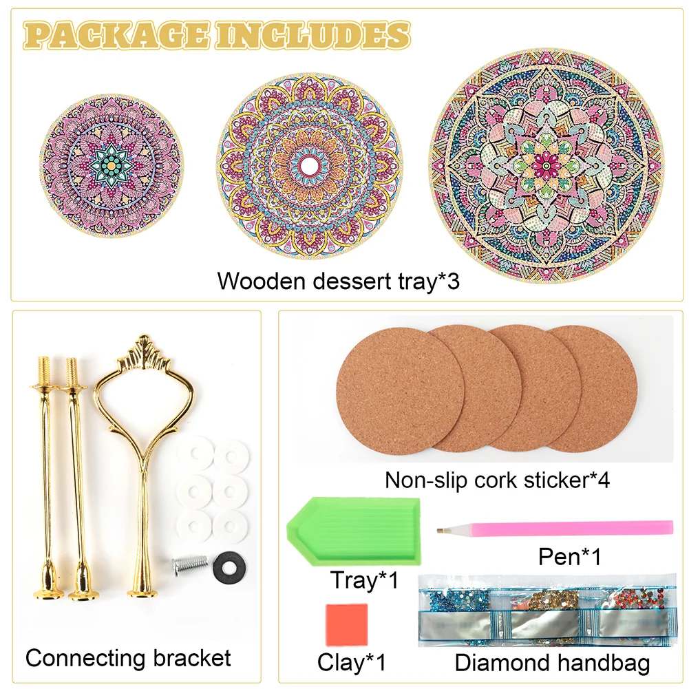 DIY Mandala 3 Tier Acrylic Diamond Painting Cake Snack Stand for Afternoon Tea