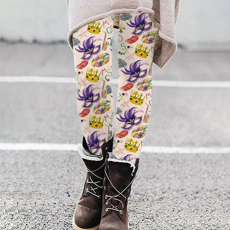 Comstylish Women's Casual Mardi Gras Printed Leggings