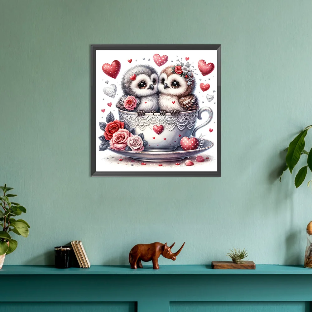 Diamond Painting - Full Round Drill - Love Flower Owl(Canvas|30*30cm)