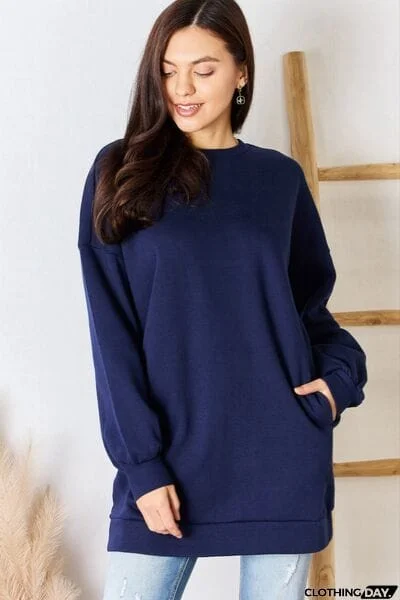 Zenana Oversized Round Neck Long Sleeve Sweatshirt