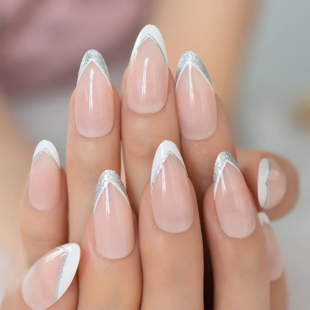 24pcs Fake Press On Nails Set Stiletto Medium Length Artificial Nails With Design Glitter Reusable Nail Tips Purple Queen-Nail Inspo