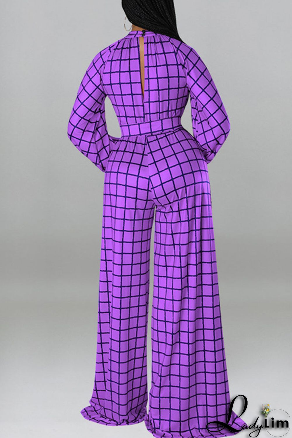 Tangerine Casual Plaid Print Patchwork O Neck Straight Jumpsuits