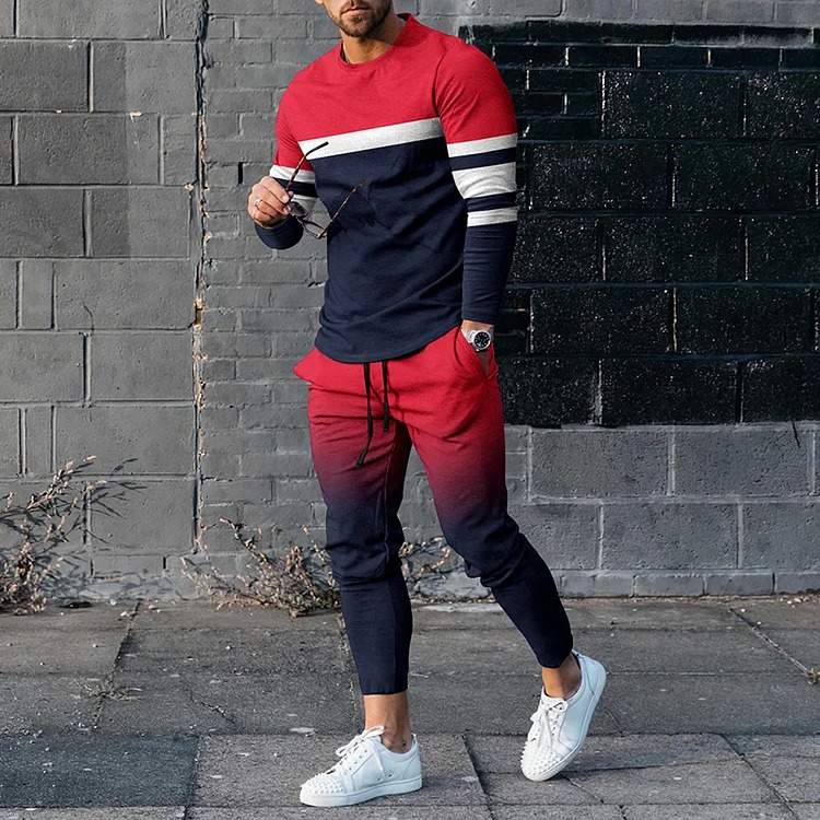 Men's Fashion Long Sleeve T-Shirt And PantsTwo Piece Set