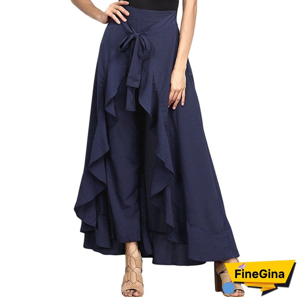 Summer Women's Skirt Pant Ruffle Palazzo Trouser Boho Wide Leg Loose Skirt Pants