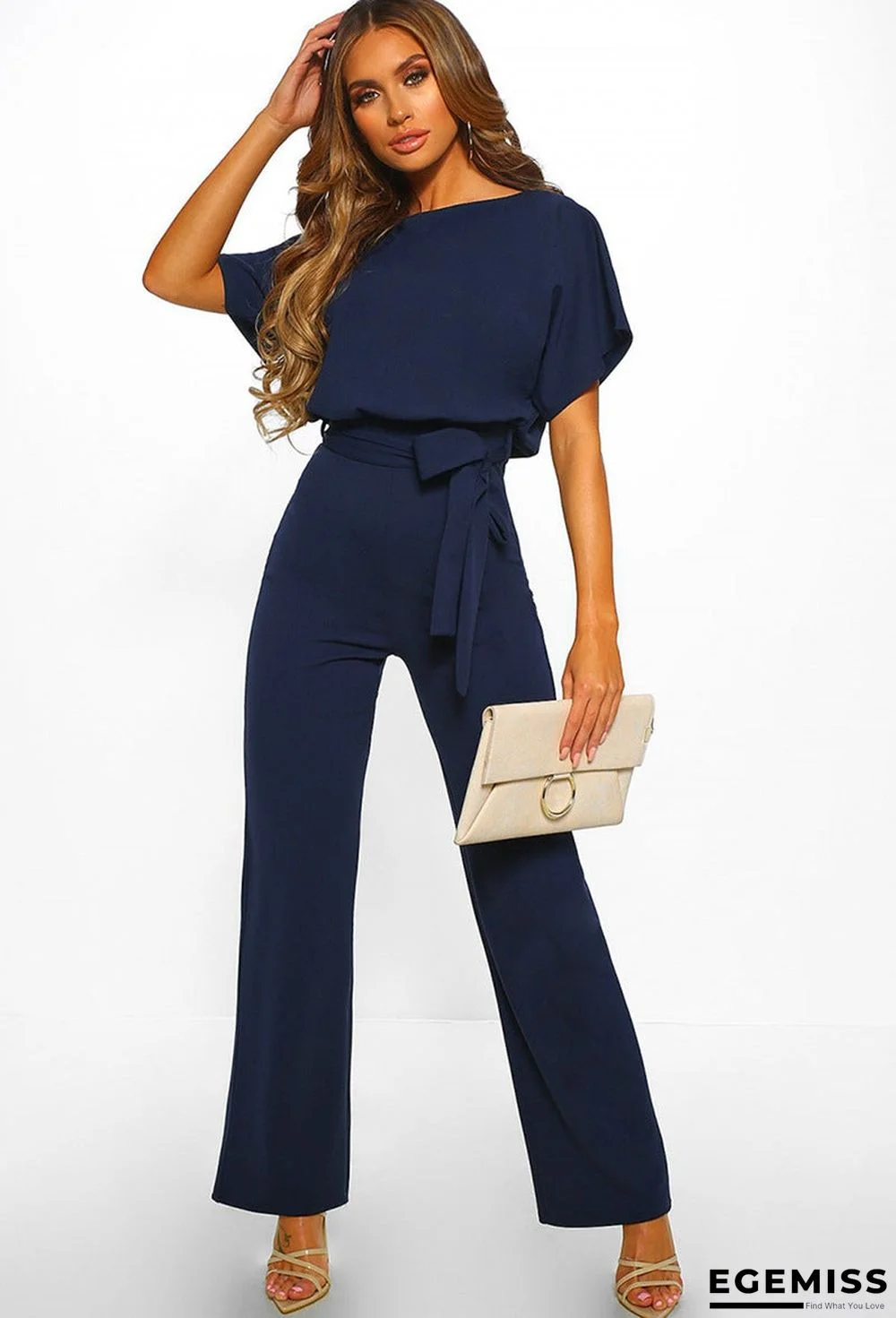 Button Lace-up Short-sleeved Jumpsuit | EGEMISS