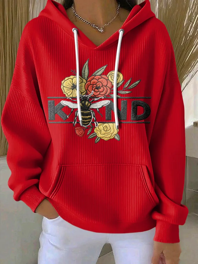 Women's Casual Floral Bee Be Kind Hoodie socialshop