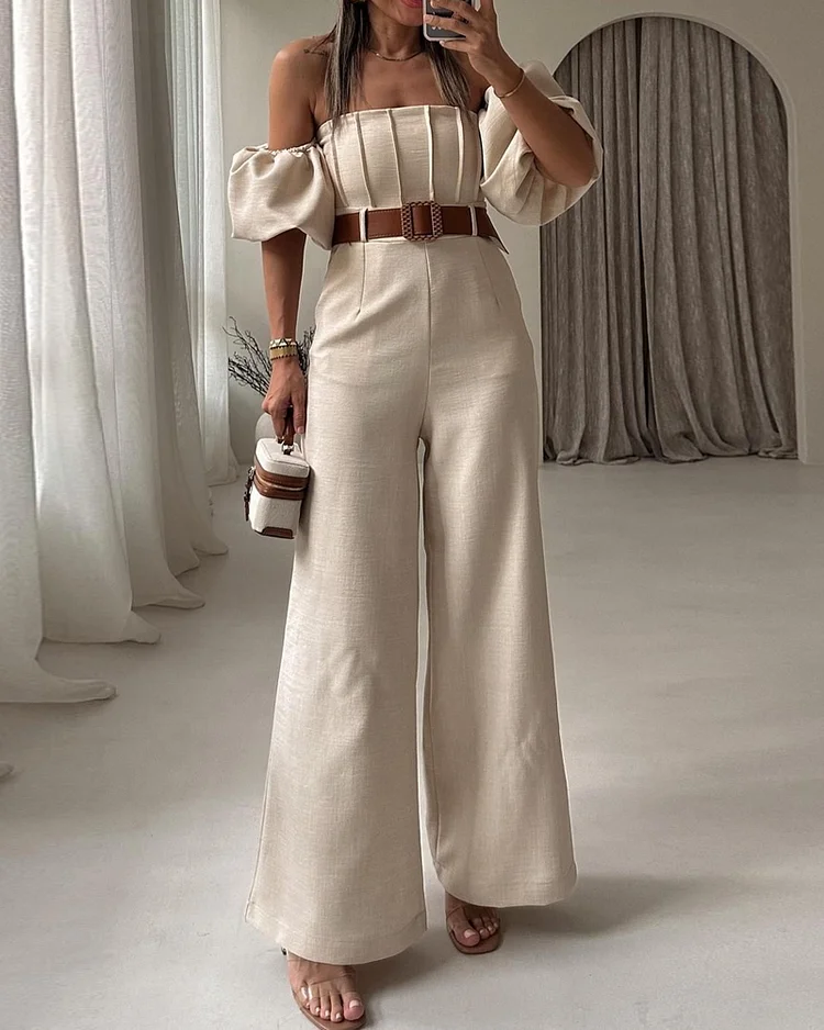 One-shoulder solid color jumpsuit (without belt)