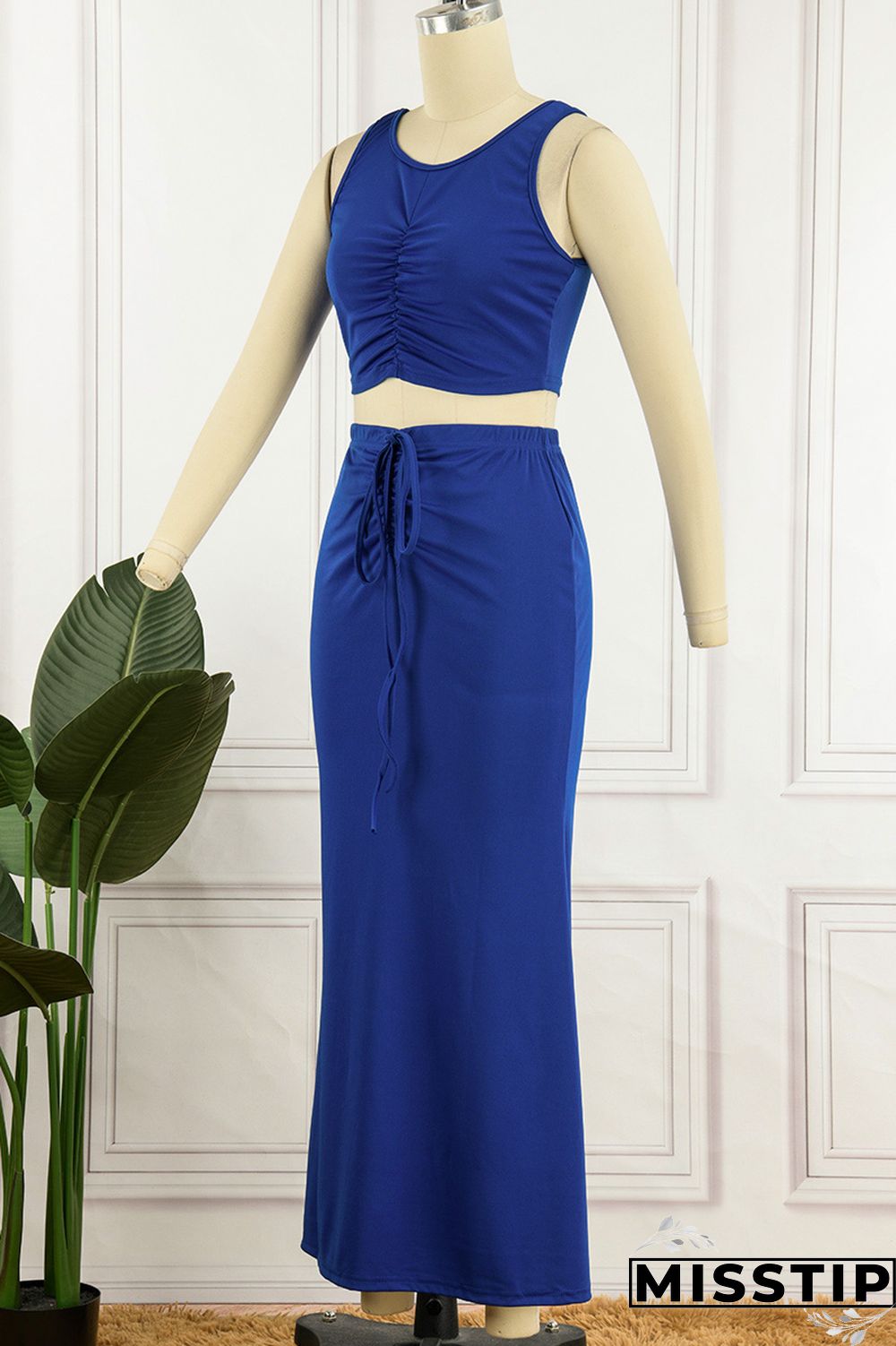 White Casual Solid Draw String Frenulum O Neck Sleeveless Two Pieces