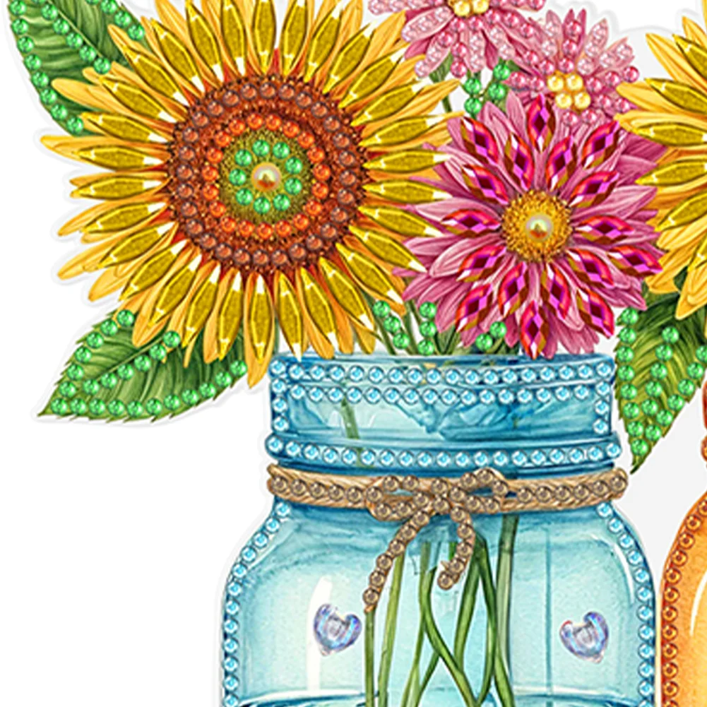 5D DIY Sunflower Vase Diamond Art Hooks Rhinestone Painting Coat Hook