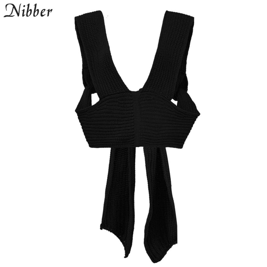 Nibber Elegant Wild Sleeveless Knitted Crop Tops Sweater Sexy Fashion Vest Black Casual White Jumper2021 Top Female Pullover Y2K