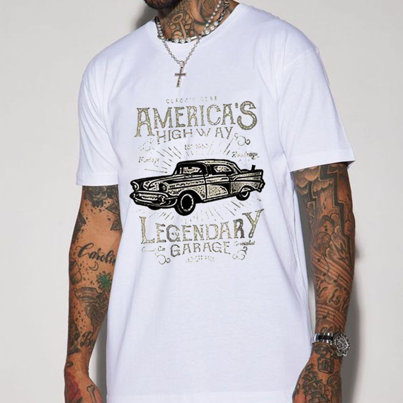 Men's American Highway Retro Vintage Print T-shirt