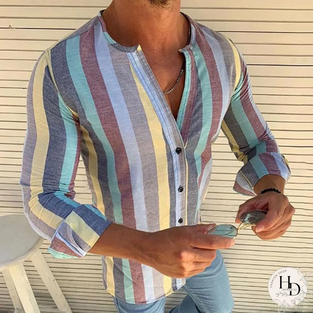 Spring/summer Men Fashion Colorful Stripe Slim Fit Shirts