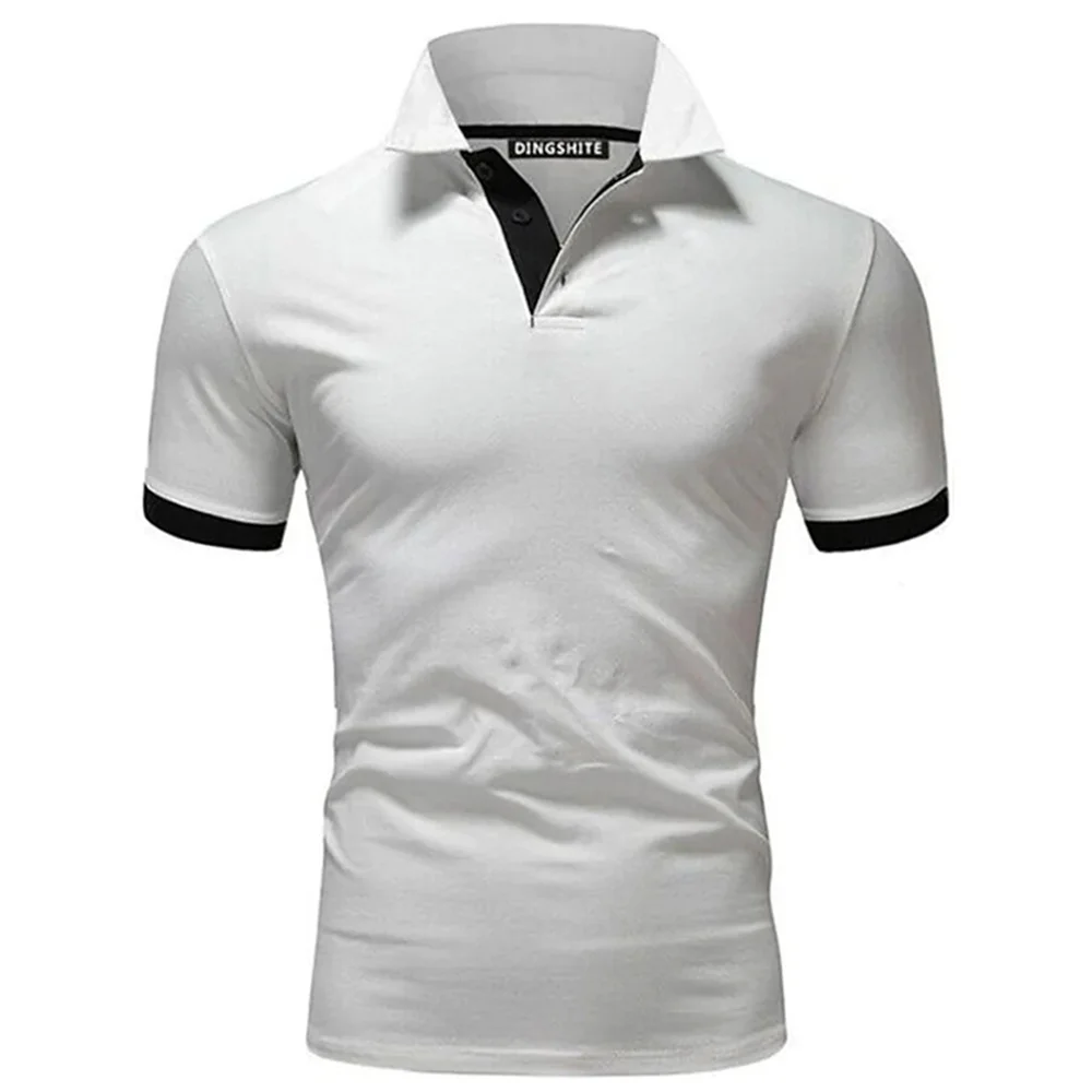 Smiledeer New Men's Stitching Contrast Color Slim Polo Shirt