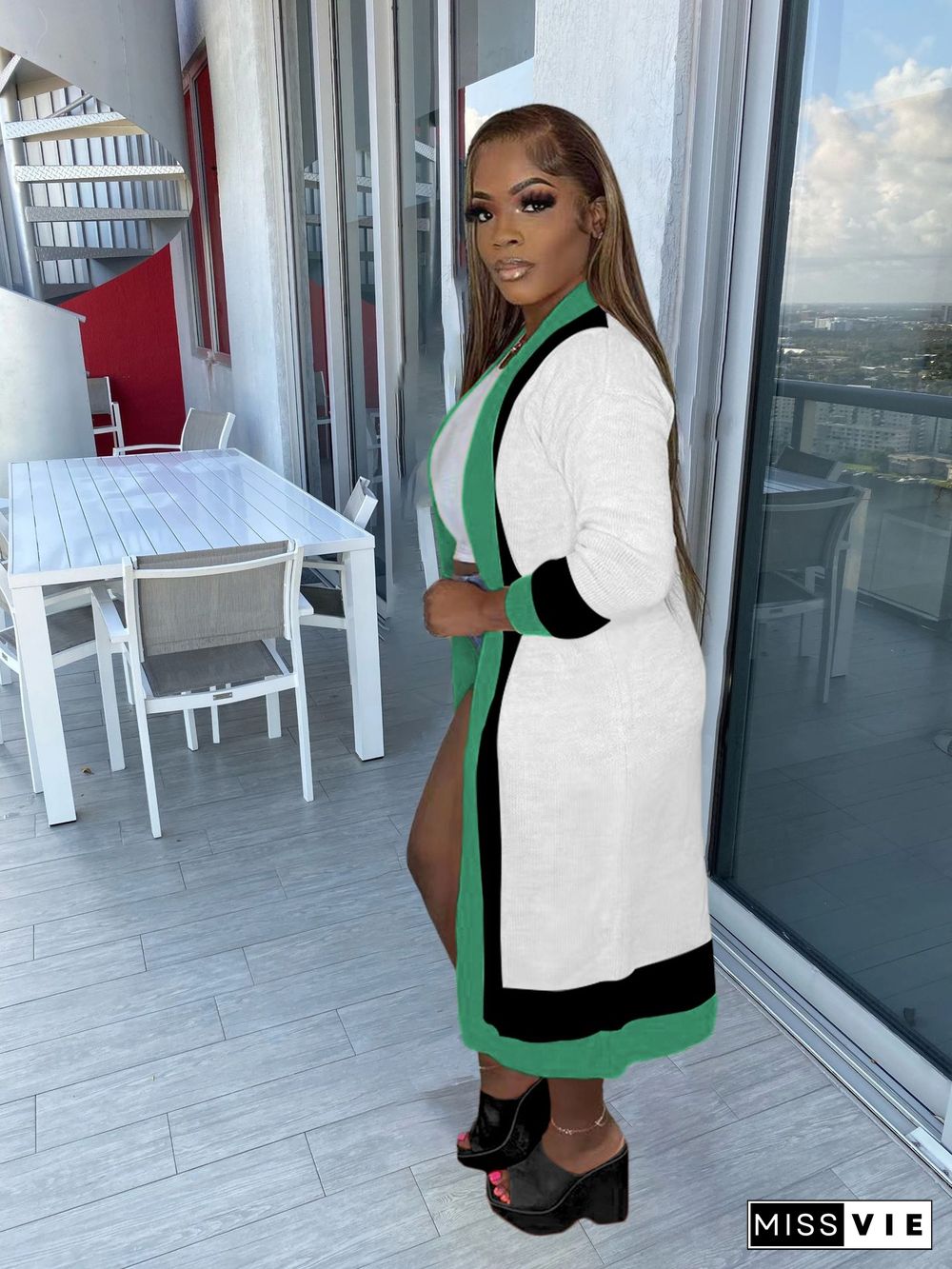 Color-block Hand Knitted Sweater Cardigan Coat