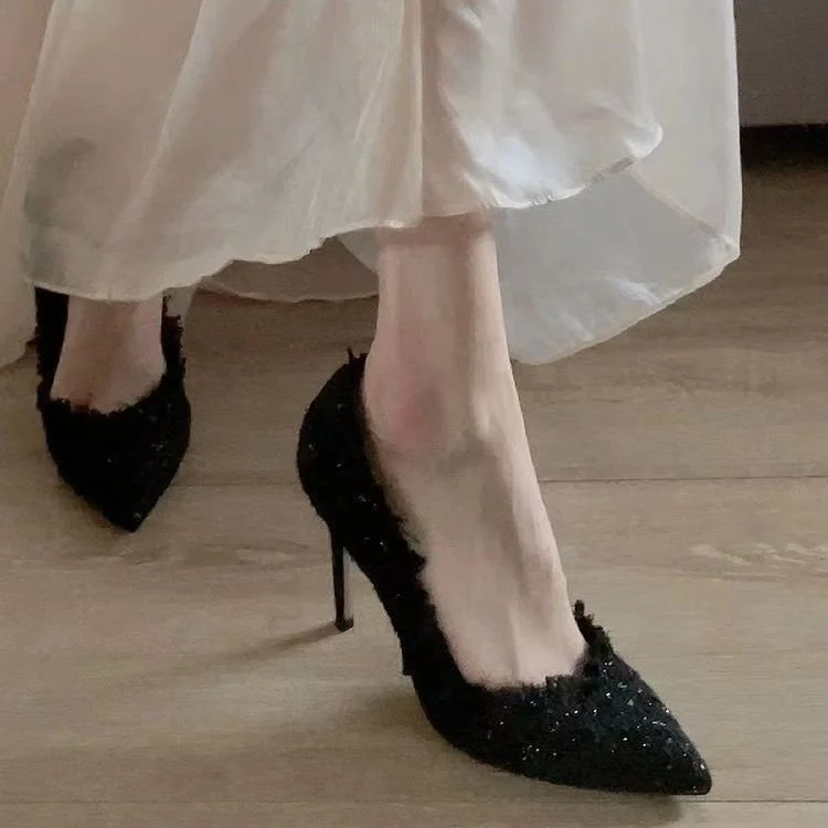 Breakj Breakj Women's Fine Heel 2025 New Autumn And Winter Weaving French Pointed Single Shoes Small Scented Women's Shoes