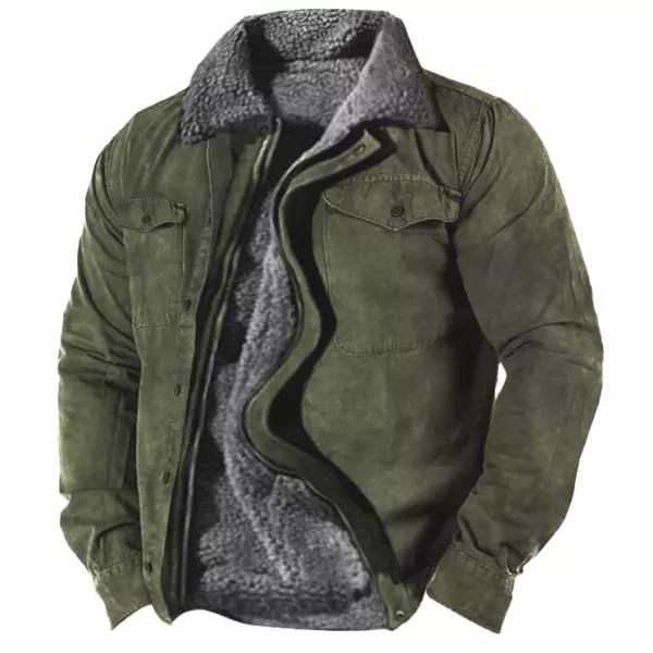 Men's Retro Lining Plus Fleece Zipper Tactical Shirt Jacket