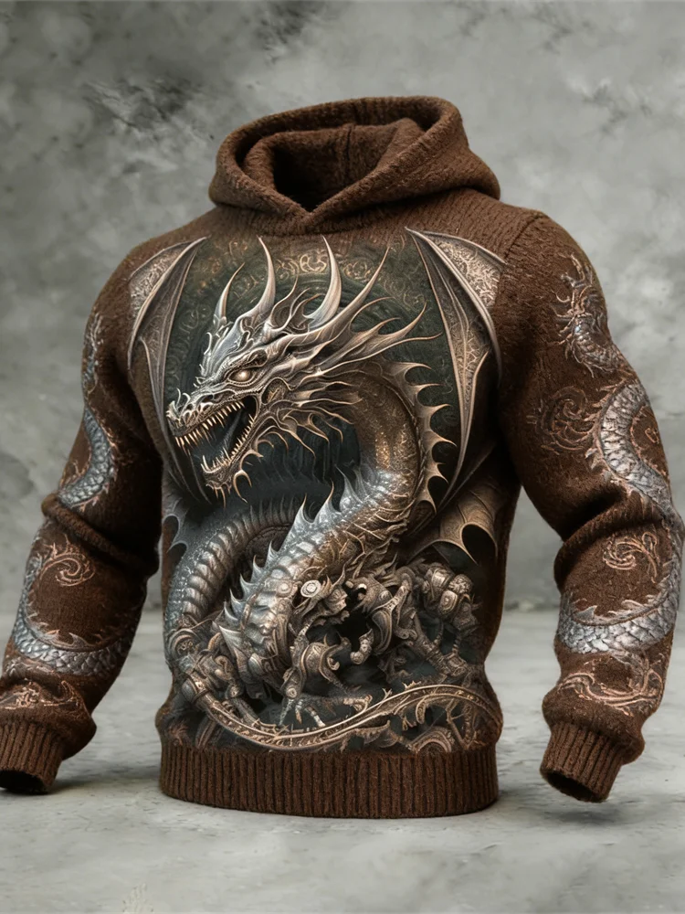 Celtic Dragon Pattern Vintage Men's Hooded Sweater