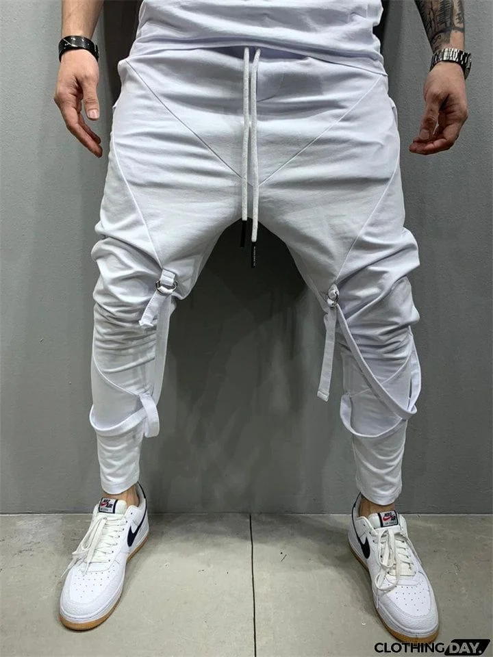 Hip Hop Buckle Strap Pockets Street Skinny Pants for Men