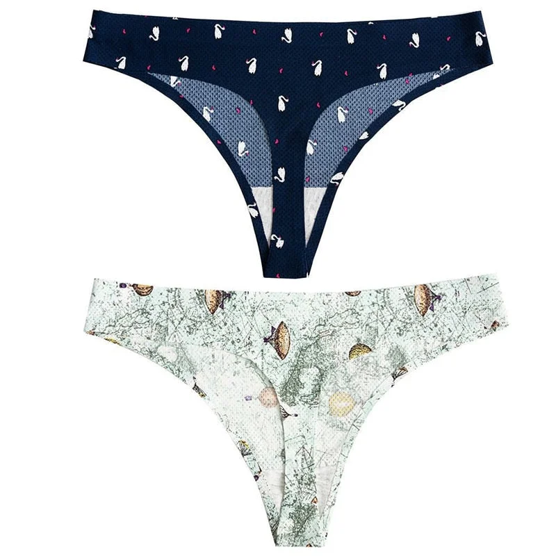 CINOON 2pcs Sexy Flowers Lingerie Woman Knickers Low-waist Panties Thong Seamless Breathable Underwear Female G String Intimates
