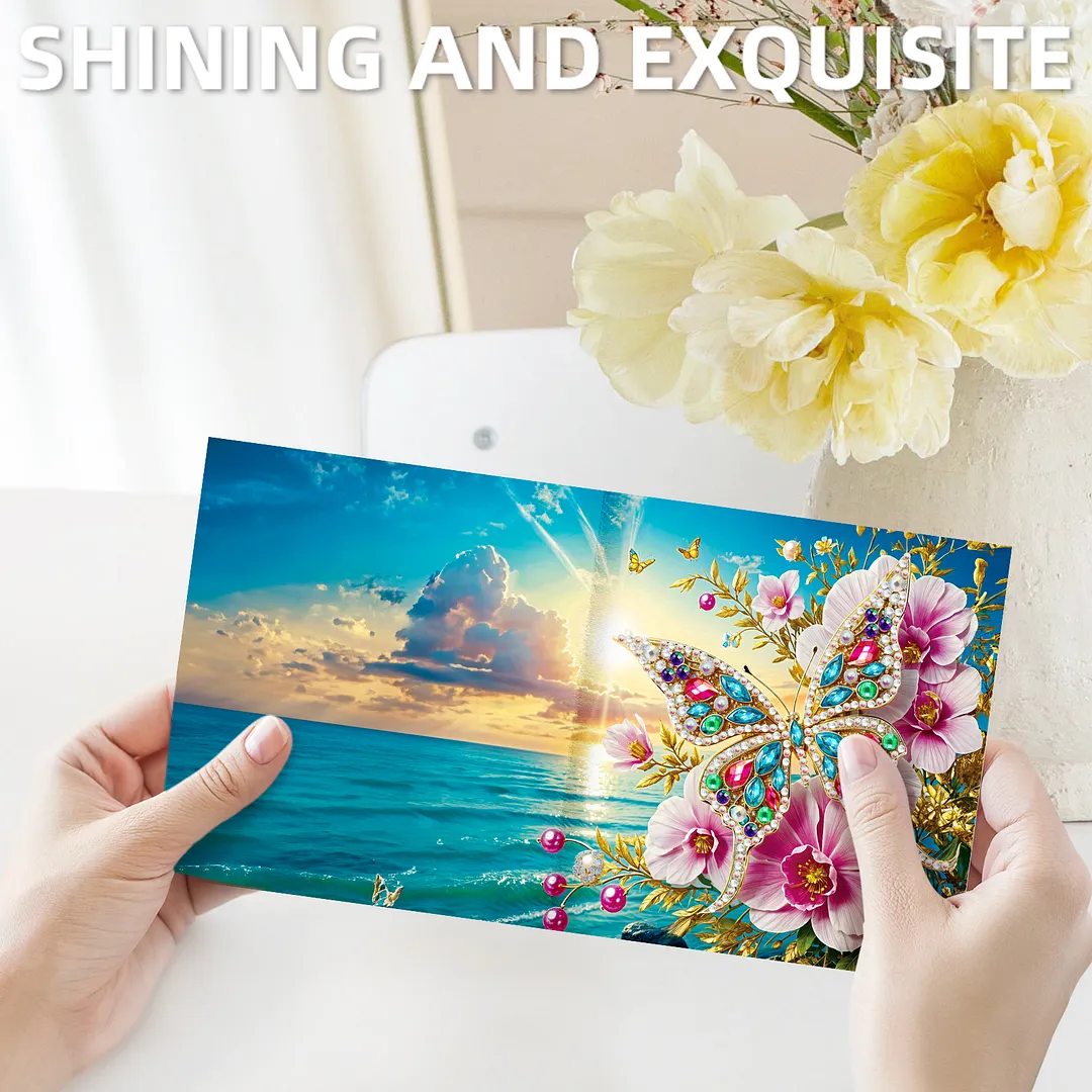 6pcs Jewel Butterfly DIY Diamond Painting Greeting Card Kits with Envelopes Diamond Art Greeting Cards Diamond Art Cards Kits for Adults DIY Crafts Family Friend Gifts