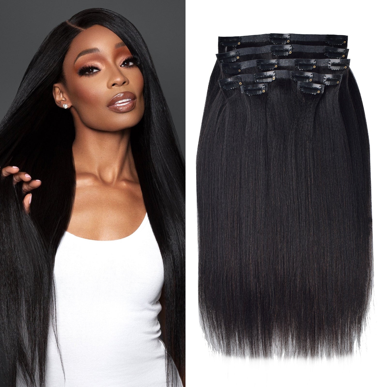 #1B Yaki Straight |6Pcs 100g | PU Seamless Clip ins Hair | 100% Human Hair | boruihair