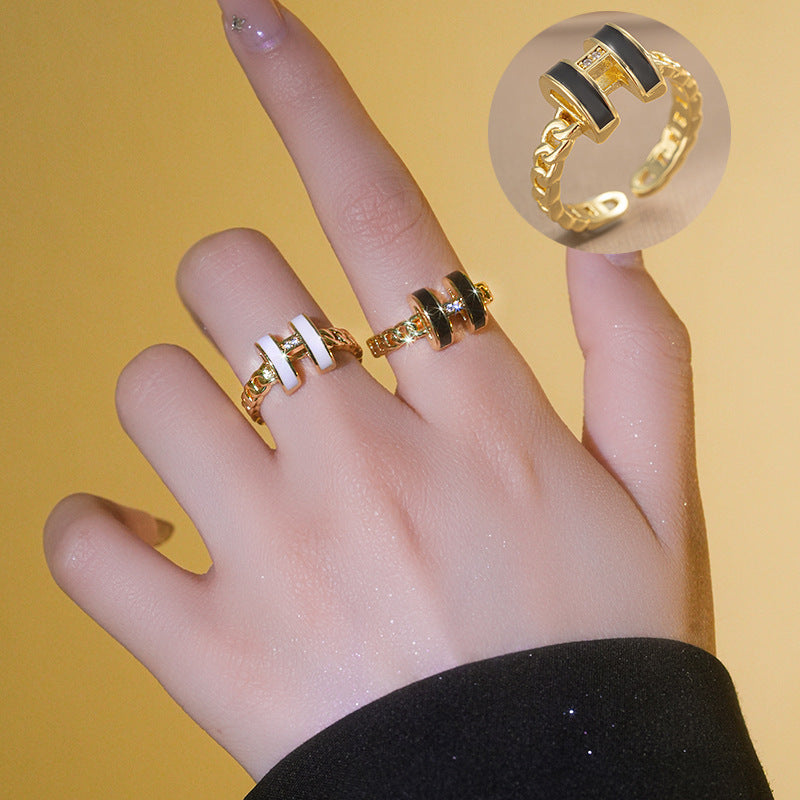 Japanese And Korean Sweet Fresh Personality Trend Black H Ring Hollow Bracelet