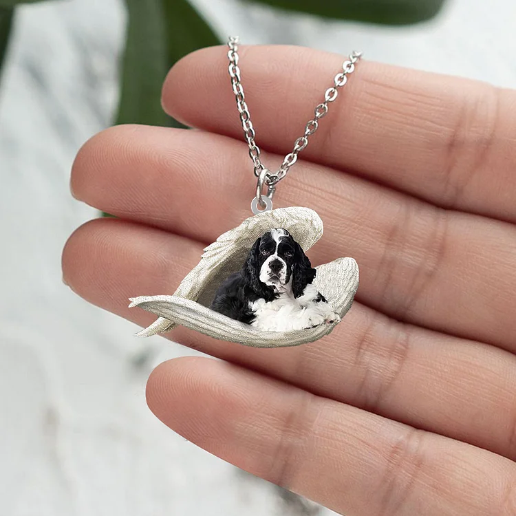 Cocker Spaniel(Black and white)Sleeping Angel Stainless Steel Necklace